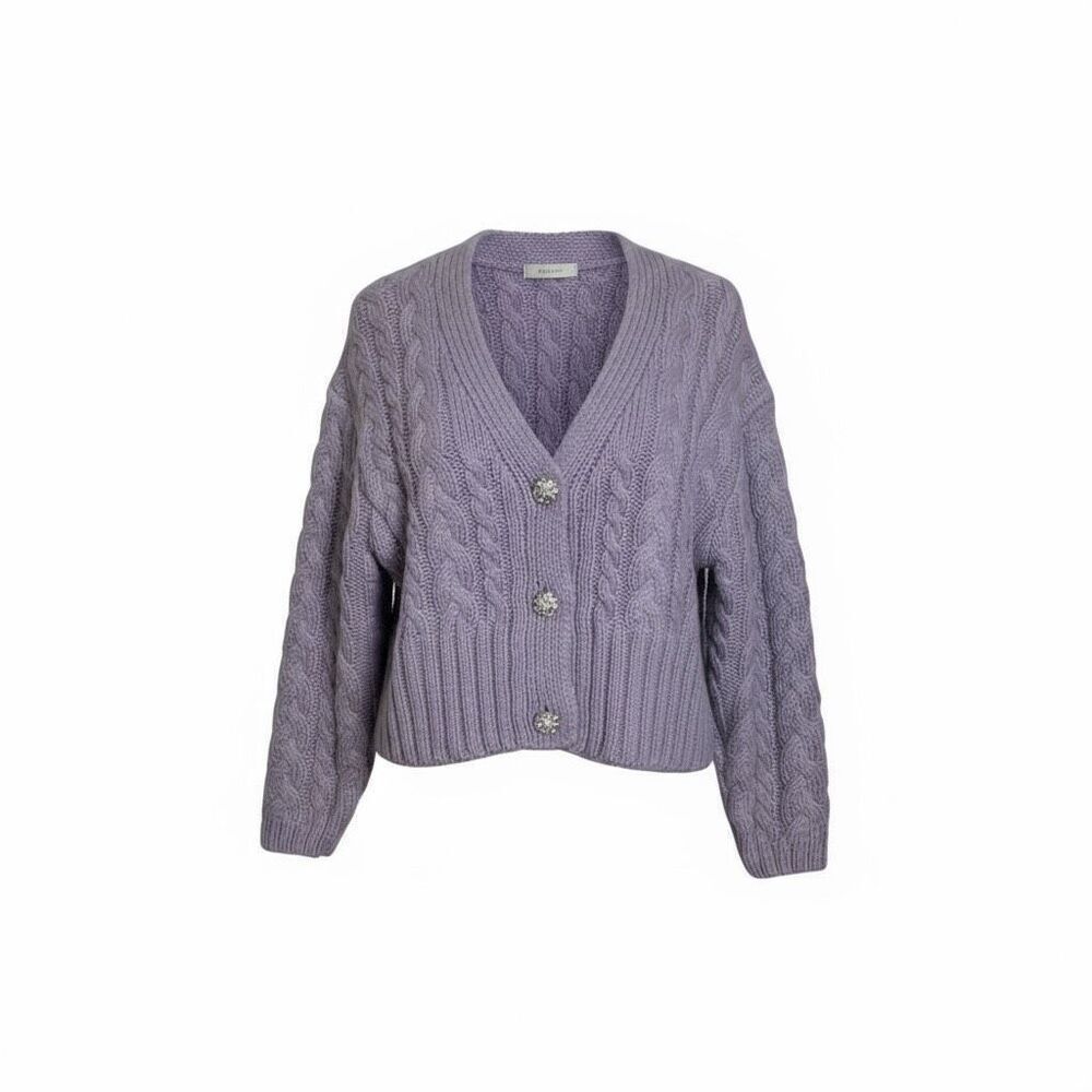 Industry Cable Knit Jewel Button V-Neck Cropped Cardigan Lavender Size Small